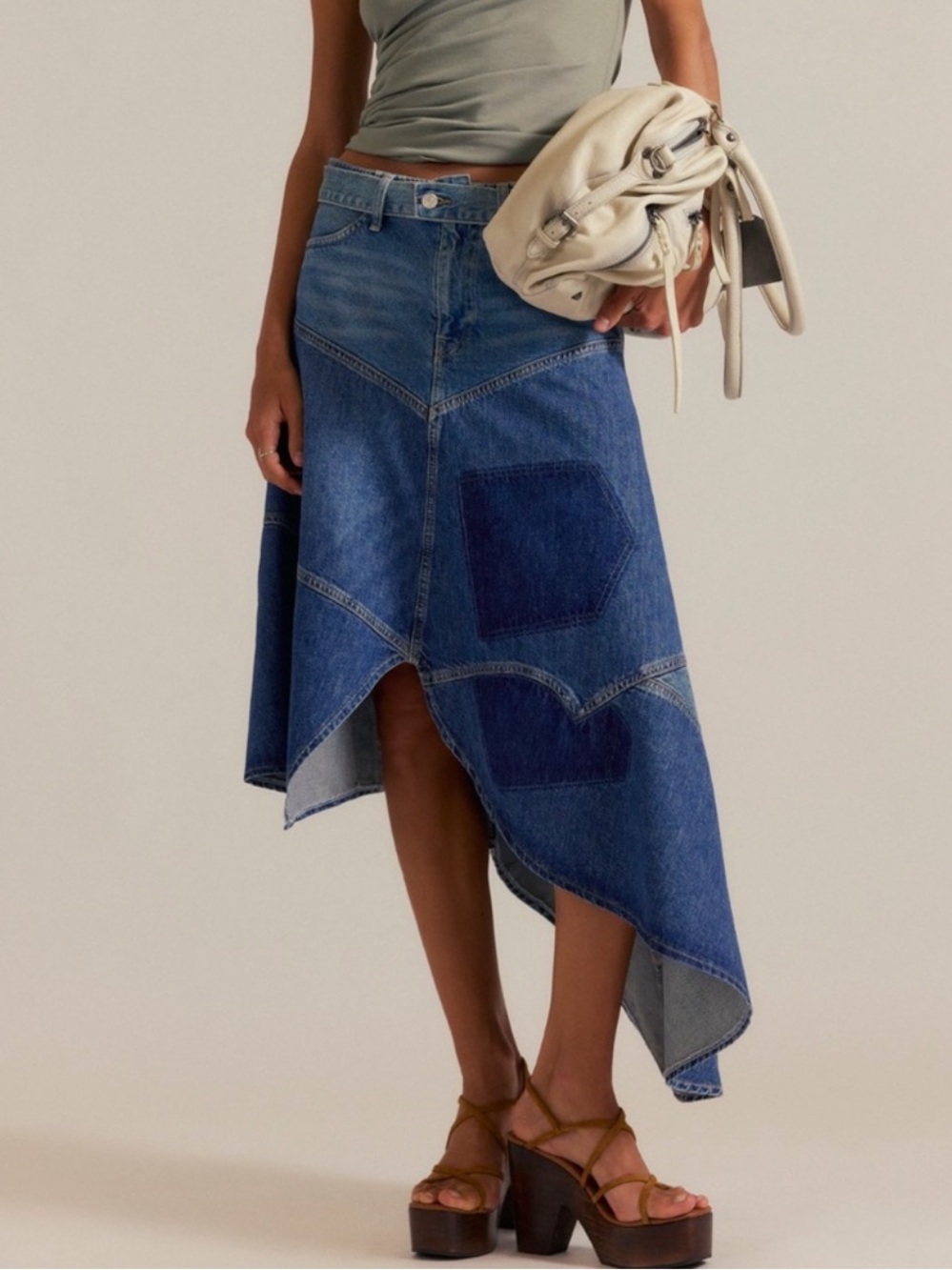 Free People We the Free Piece Of Work Asymmetrical Denim Midi Skirt | 25 (XS)